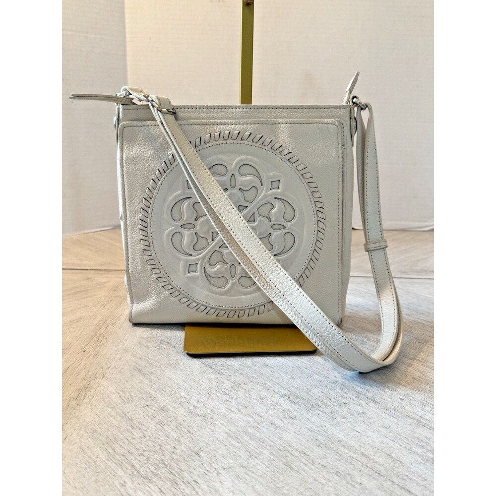 Brighton Ferrara City Organizer Crossbody Bag Ivory Leather Key Holder ID Window